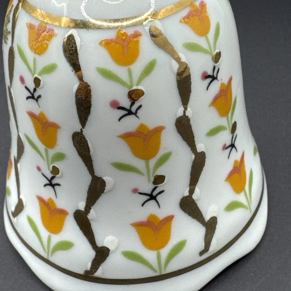 VTG Enesco Yellow Tulip Flowers with gold‎ trim Collector Dinner Bell